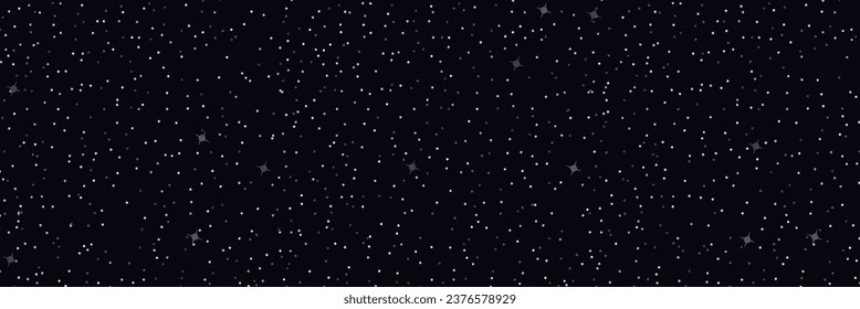 Dark starry sky background. Black galactic space with constellations with bright distant nebulae and bright textures of vector planets