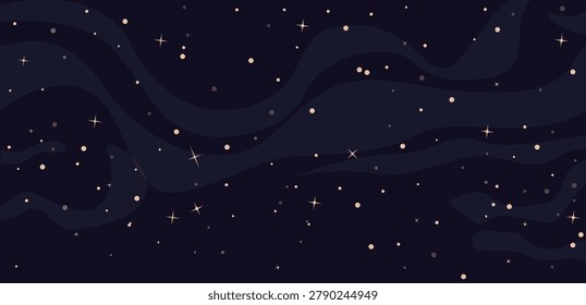 Dark starry sky background. Night is illuminated by myriads of stellar bodies with brilliance of distant constellations and vector universe