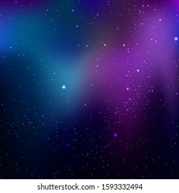 Dark starry sky. Dark blue and violet cosmic background with light dispersed particles. Vector illustration for your graphic design.