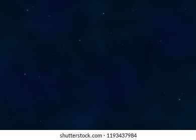 Dark starry sky, night background. Closeup moon and star light effect. Glow stars at dark blue space. Vector illustration.