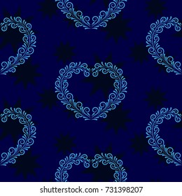 Dark stars on a blue background. Valentine's Day, the human heart, love Background texture.  Endless abstract pattern.