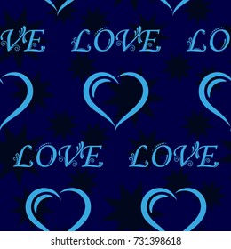 Dark stars on a blue background. Valentine's Day, the human heart, love Background texture.  Endless abstract pattern.