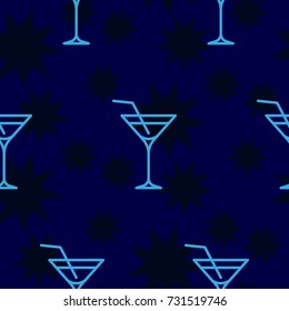 Dark stars on a blue background. Pattern. Background texture. Cocktail, shake, drink, juice, glass.