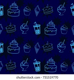 Dark stars on a blue background. Pattern. Background texture. Cocktail, shake, drink, juice, glass.