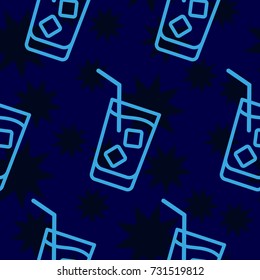 Dark stars on a blue background. Pattern. Background texture. Cocktail, shake, drink, juice, glass.