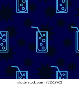 Dark stars on a blue background. Pattern. Background texture. Cocktail, shake, drink, juice, glass.