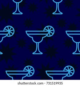 Dark stars on a blue background. Pattern. Background texture. Cocktail, shake, drink, juice, glass.