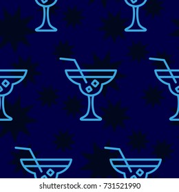 Dark stars on a blue background. Pattern. Background texture. Cocktail, shake, drink, juice, glass.
