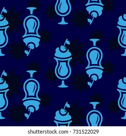 Dark stars on a blue background. Pattern. Background texture. Cocktail, shake, drink, juice, glass.
