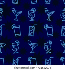 Dark stars on a blue background. Pattern. Background texture. Cocktail, shake, drink, juice, glass.