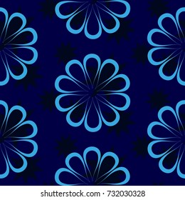Dark stars on a blue background. Endless abstract pattern. Background texture.  Vector illustration.