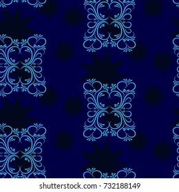 Dark stars on a blue background. Endless abstract pattern. Background texture.  Vector illustration.