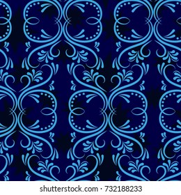 Dark stars on a blue background. Endless abstract pattern. Background texture.  Vector illustration.