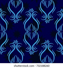 Dark stars on a blue background. Endless abstract pattern. Background texture.  Vector illustration.