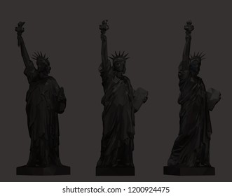 Dark Statue of Liberty Set, New York landmark, American symbol Vector 3D Rendering