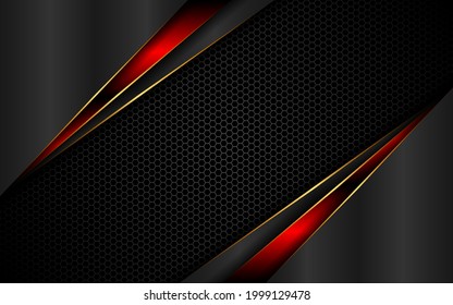 Malla de acero oscuro de fondo abstracto con líneas rojas brillantes con espacio para el diseño. Antecedentes del concepto de innovación tecnológica moderna
