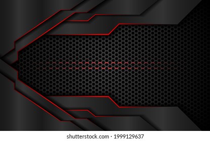 Dark steel mesh abstract background with red glowing lines with space for design. Modern technology innovation concept background