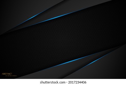Dark steel mesh abstract background with blue glowing lines with space for design. Modern technology innovation concept background