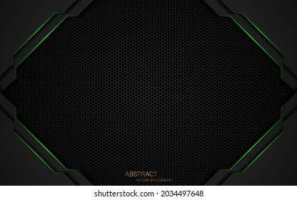 Malla de acero oscuro de fondo abstracto con líneas verdes brillantes con espacio para el diseño. Antecedentes del concepto de innovación tecnológica moderna
