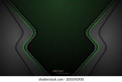 Malla de acero oscuro de fondo abstracto con líneas verdes brillantes con espacio para el diseño. Antecedentes del concepto de innovación tecnológica moderna

