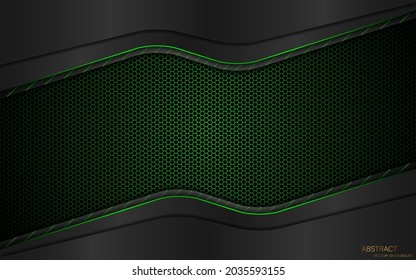Dark steel mesh abstract background with green glowing lines with space for design. Modern technology innovation concept background
