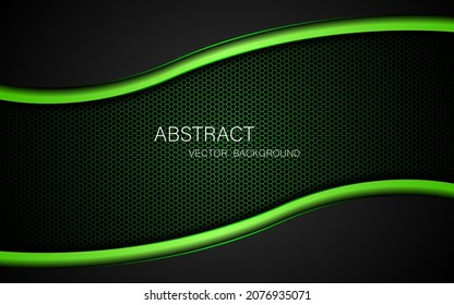 Malla de acero oscuro con fondo abstracto con curvas negro y verde con espacio libre para el diseño. antecedentes de concepto de innovación tecnológica moderna
