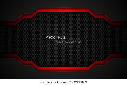 Dark steel mesh abstract background with black and red polygon shapes, free space for design. modern technology innovation concept background
