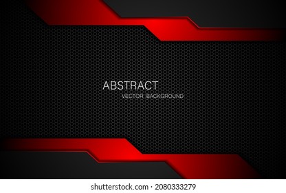 Dark steel mesh abstract background with black and red polygon shapes, free space for design. modern technology innovation concept background
