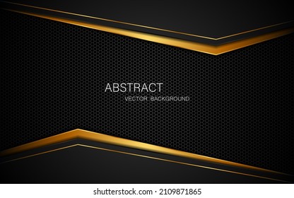 Dark steel mesh abstract background with black and gold polygon shapes. Free space for design. modern technology innovation concept background
