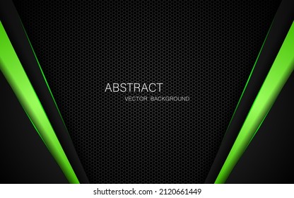 Abstrakter, dunkler Stahlgitter-Hintergrund mit schwarz-grünen Polygonformen, freier Raum für Design. modernes Innovationskonzept, Hintergrund
