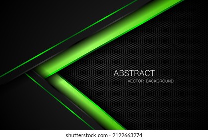 Dark steel mesh abstract background with black and green polygon shapes, free space for design. modern technology innovation concept background
