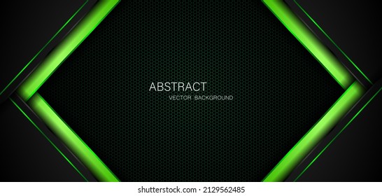 Dark steel mesh abstract background with black and green polygon shapes, free space for design. modern technology innovation concept background
