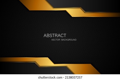 Dark steel mesh abstract background with black and gold polygon shapes. Free space for design. modern technology innovation concept background
