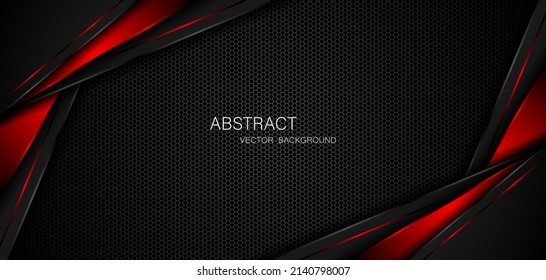 Dark steel mesh abstract background with black and red polygon shapes, free space for design. modern technology innovation concept background
