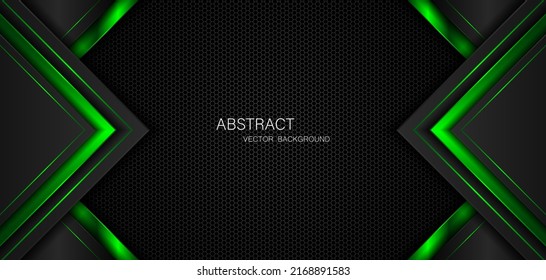 Dark steel mesh abstract background with black and green polygon shapes, free space for design. modern technology innovation concept background
