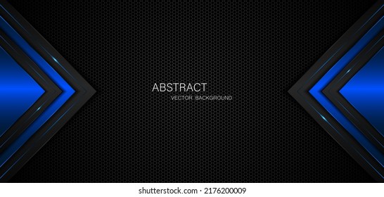 Dark steel mesh abstract background with black and blue polygon shapes, free space for design. modern technology innovation concept background
