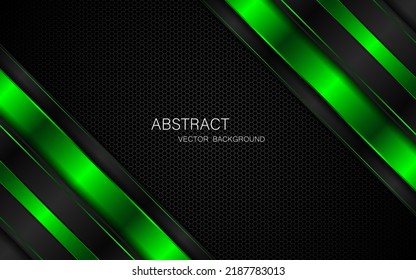 Dark steel mesh abstract background with black and green polygon shapes, free space for design. modern technology innovation concept background	