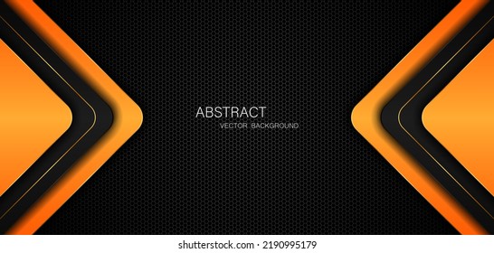 Dark steel mesh abstract background with black and orange polygon shapes, free space for design. modern technology innovation concept background
