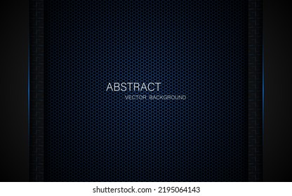 Dark steel mesh abstract background with black polygon shapes with glowing blue lines and free space for design. modern technology innovation concept background
