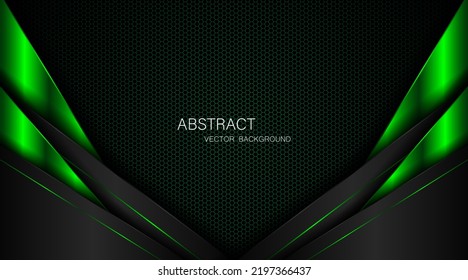 Dark steel mesh abstract background with black and green polygon shapes, free space for design. modern technology innovation concept background
