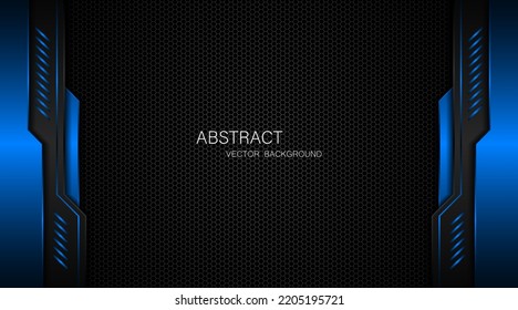 Dark steel mesh abstract background with black and blue polygon shapes, free space for design. modern technology innovation concept background

