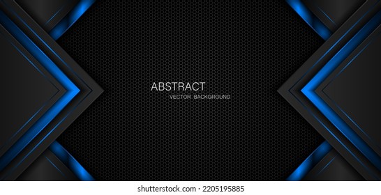 Dark steel mesh abstract background with black and blue polygon shapes, free space for design. modern technology innovation concept background
