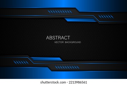 Dark steel mesh abstract background with black and blue polygon shapes, free space for design. modern technology innovation concept background
