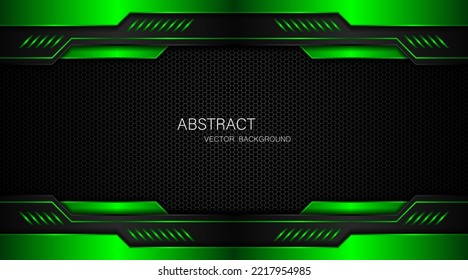 Fondo abstracto de malla de acero oscuro con formas de polígono negro y verde, espacio libre para el diseño. antecedentes de concepto de innovación tecnológica moderna
