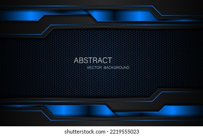 Dark steel mesh abstract background with black and blue polygon shapes, free space for design. modern technology innovation concept background	