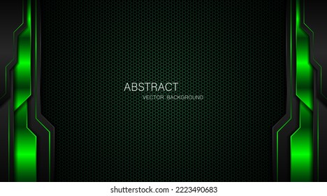 Dark steel mesh abstract background with black and green polygon shapes, free space for design. modern technology innovation concept background	