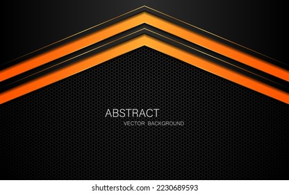 Dark steel mesh abstract background with black and orange polygon shapes, free space for design. modern technology innovation concept background

