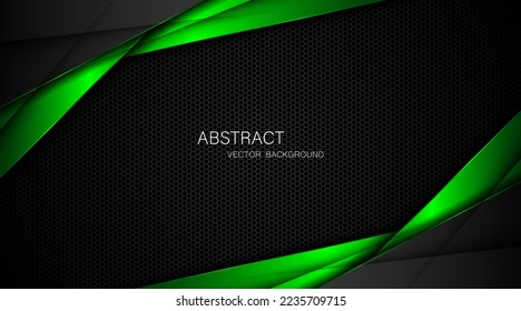 Dark steel mesh abstract background with black and green polygon shapes, free space for design. modern technology innovation concept background
