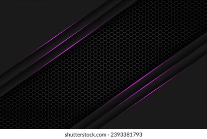 Dark steel mesh abstract background with purple glowing lines with space for design. Modern technology innovation concept background

