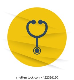 Dark Stethoscope icon label on wrinkled paper